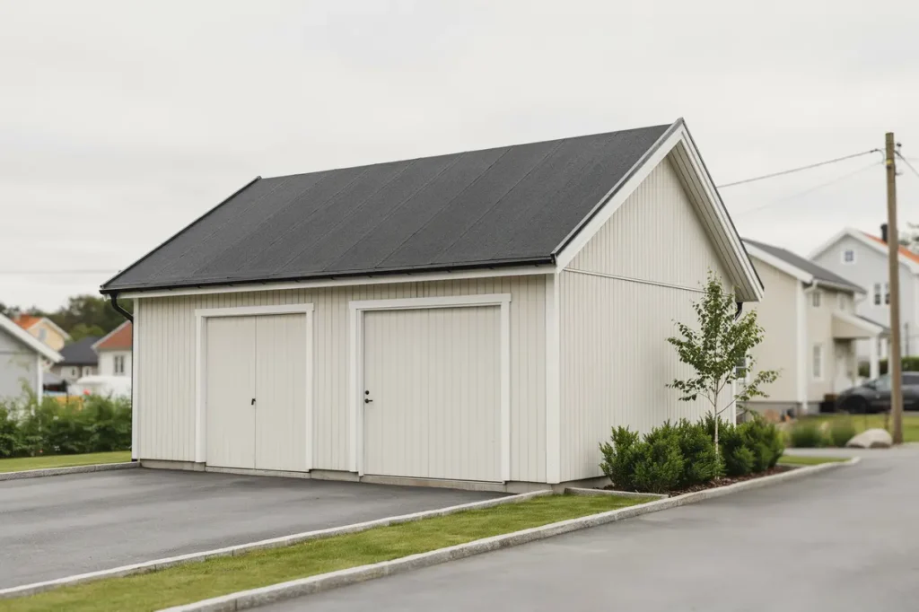 oml ggning av papptak p garagebyggnad i husby